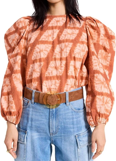 Shop Ulla Johnson Eliza Long Sleeve Diamond Shibori Blouse In Sequoia Orange In Multi