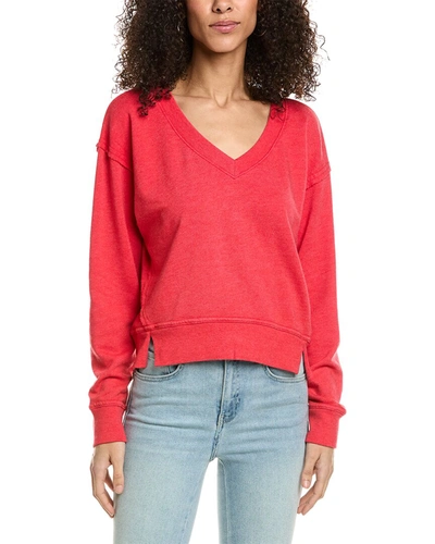 Shop Michael Stars Camila V-neck Cropped Sweatshirt In Red