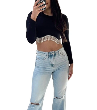 Le Lis Dripping In Diamonds Top In Black In Black