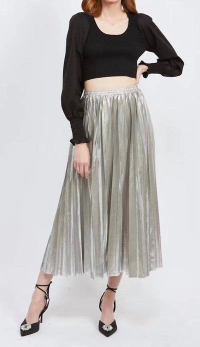 Shop En Saison Pleated Midi Skirt In Silver