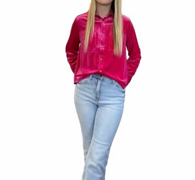 Shop Easel Velvet Long Sleeve Shirt In Hot Pink