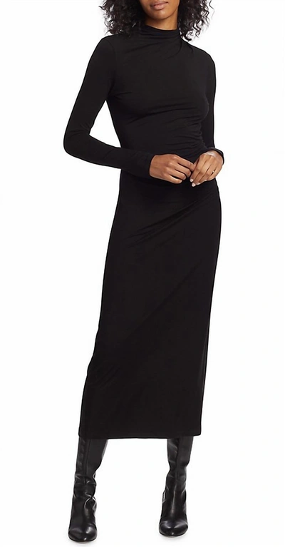 Shop Vince Long Sleeve Turtle Neck Ruched Midi Dress In Black