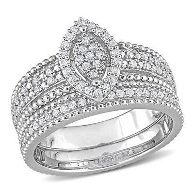 Mimi & Max 1/3ct Tdw Diamond Marquise Shape Cluster Bridal Set In Sterling Silver In White