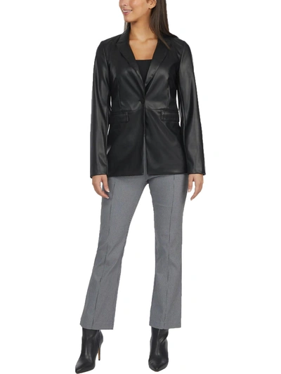 Shop Laundry By Shelli Segal Womens Faux Leather Notch Collar One-button Blazer In Black