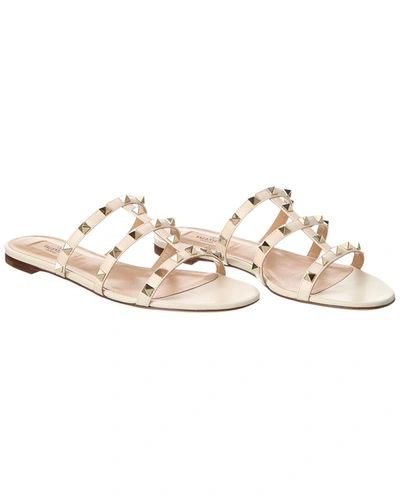 Shop Valentino Rockstud Caged Leather Sandal In White