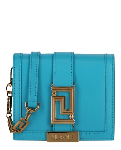 Shop Versace Greca Goddess Chain Wallet In Blue