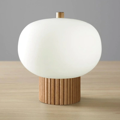 Shop Nova Of California Tambo Accent Table Lamp - Natural Ash Wood Finish, Weathered Brass, White Linen Shade