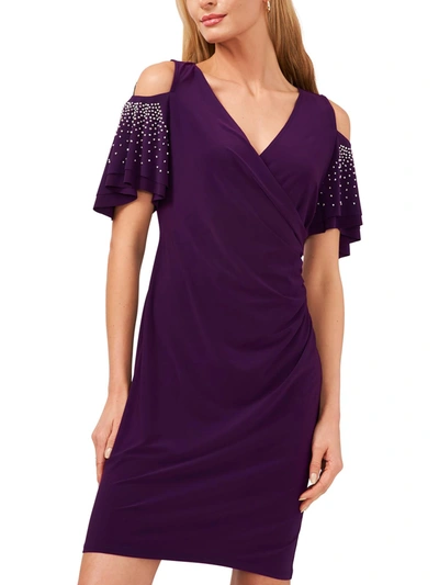 Shop Msk Petites Womens V-neck Mini Sheath Dress In Purple