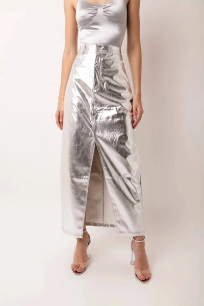 Shop Amylynn Lupe Metallic Maxi Skirt In Silver