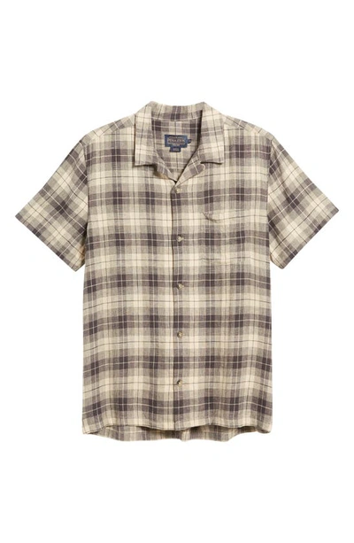 Shop Pendleton Linen Blend Camp Shirt In Espresso/ Khaki Plaid