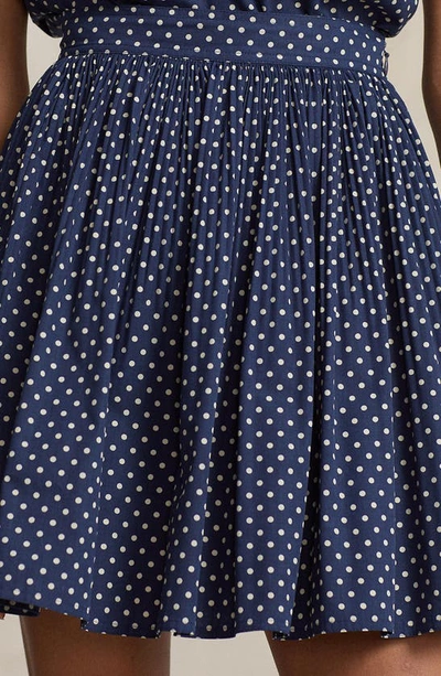 Shop Polo Ralph Lauren Polka Dot Pleated Miniskirt In Navy Polka Dot