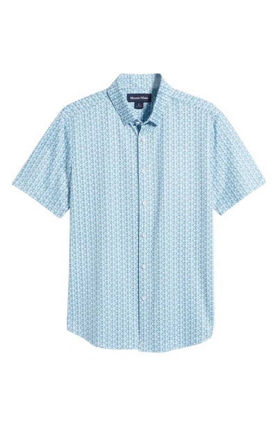 Shop Mizzen + Main Halyard Trim Fit Short Sleeve Performance Button-up Shirt In Medium Blue