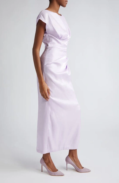 Shop Lela Rose Florence Ruched Crepe Back Satin Dress In Lilac