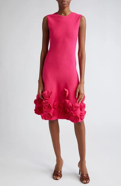 Shop Lela Rose Penelope Floral Appliqué Knit Dress In Magenta