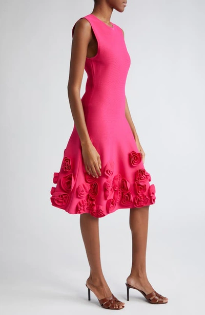 Shop Lela Rose Penelope Floral Appliqué Knit Dress In Magenta
