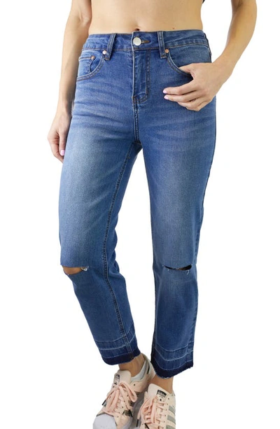Shop Cavalli Class High Waist Straight Leg Wide Hem Jeans In Med Blue