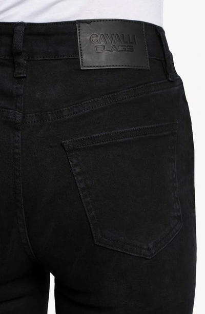 Shop Cavalli Class High Waist Kick Flare Crop Jeans In Black
