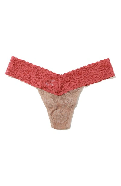 Shop Hanky Panky Signature Lace Low Rise Thong In Taupe/ Pink Sands