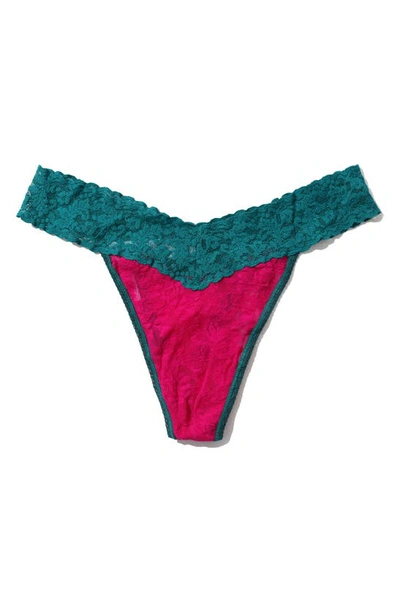 Shop Hanky Panky Signature Lace Original Rise Thong In Pink Ruby/ Teal