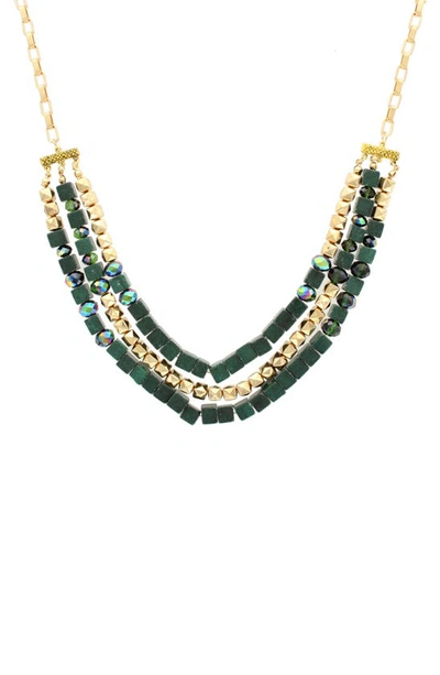 Shop Olivia Welles Geometric Beaded Bib Necklace In Green