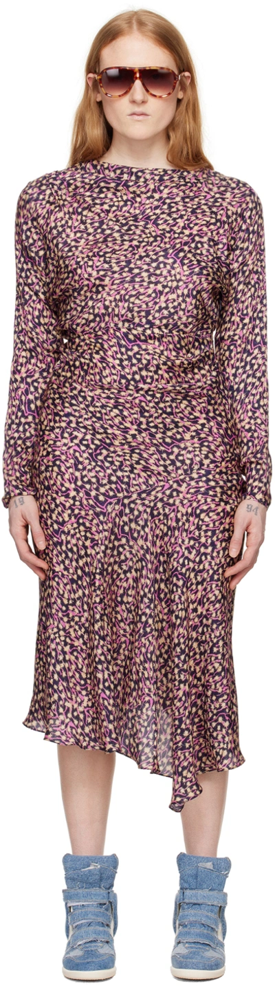 Isabel Marant Ulani Asymmetric Gathered Crepe Midi Dress In 30fn Faded Night