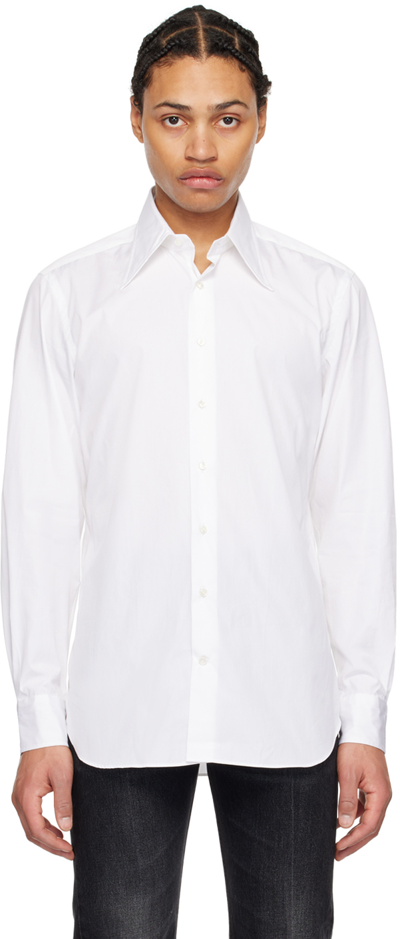 Shop Husbands White Wide Collar Shirt