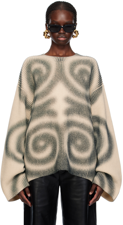 Shop Nanushka Beige & Gray Maura Sweater In Spiral Creme/black