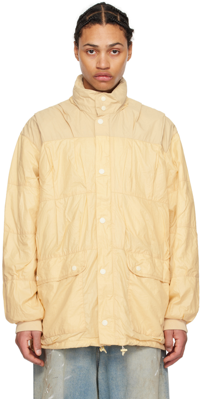 Shop Our Legacy Yellow Exhaust Puffa Jacket In Cream Rubberized Nyl
