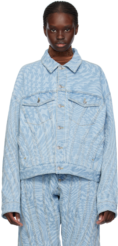 Shop Mugler Blue Star Denim Jacket In Lms Laser Printed St