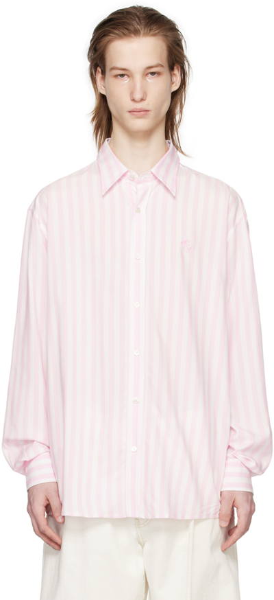 Shop Acne Studios Pink Stripe Shirt In Ang Pink/white