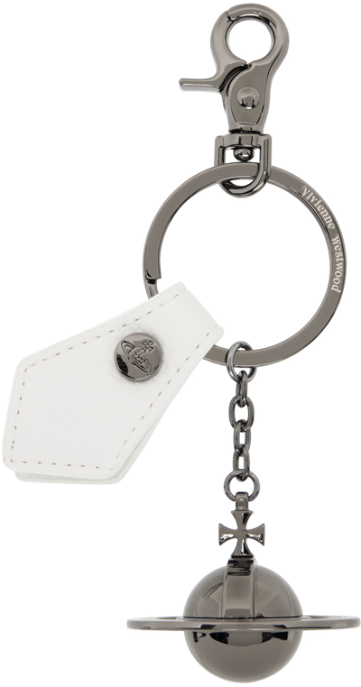 Shop Vivienne Westwood Gunmetal & White 3d Orb Keychain In N401 White