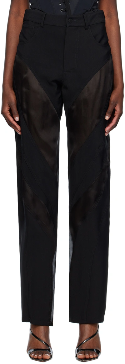 Shop Mugler Black Paneled Trousers In B1919 Black/black