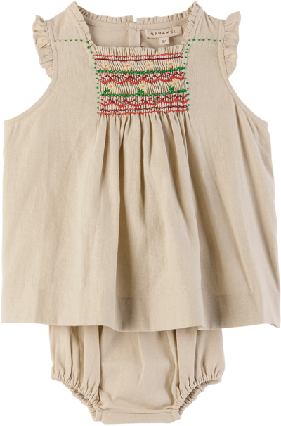 Shop Caramel Baby Beige Moringa Dress & Bloomers
