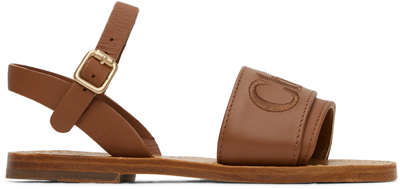 Shop Chloé Kids Brown Embroidered Sandals In 33a Brown