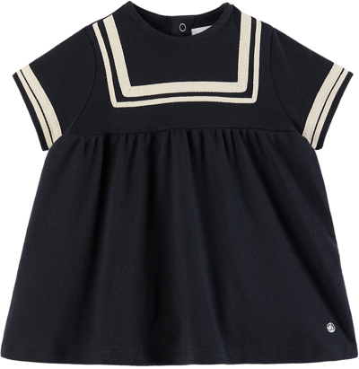 Shop Petit Bateau Baby Navy Sailor Dress In 01 Smoking