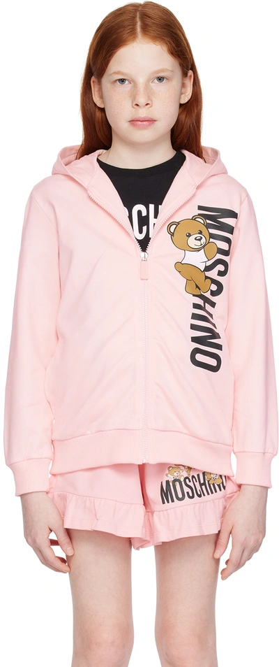 Shop Moschino Kids Pink Teddy Hoodie In 50209 Sgr Rose