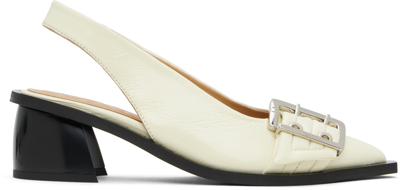 Shop Ganni Off-white Feminine Buckle Slingback Heels In 135 Egret