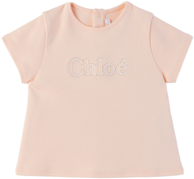 Shop Chloé Baby Pink Embroidered T-shirt In 45f Pale Pink