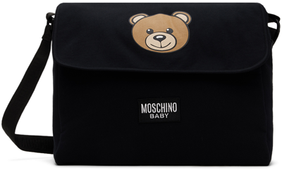 Shop Moschino Baby Black Printed Changing Bag & Mat Set In 60100 Black