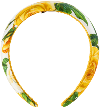 Shop Dolce & Gabbana Kids Yellow & White Floral Headband In Ha3vo Rose Gialle
