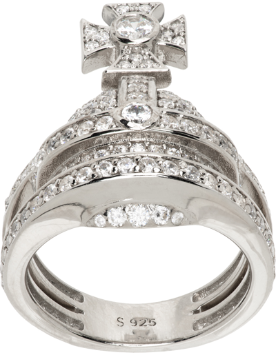Shop Vivienne Westwood Silver Orb Ring In P102 Platinum/white