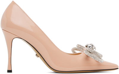 Shop Mach & Mach Pink Double Bow Patent Leather 95 Heels In Nude