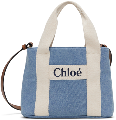 Shop Chloé Kids Blue Printed Denim Bag In Z10 Denim Blue