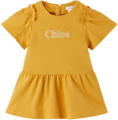 Shop Chloé Baby Yellow Ruffled Dress In 57b Yellow