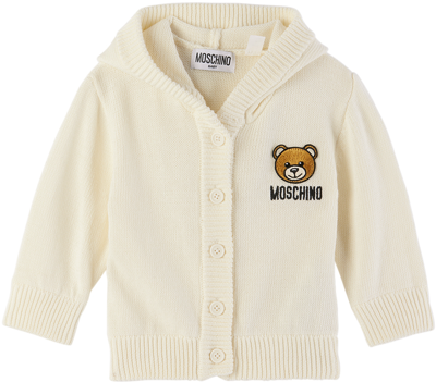 Shop Moschino Baby Off-white Patch Cardigan In 10063 Cloud