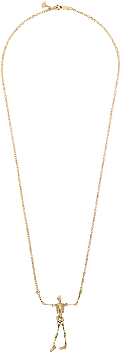 Shop Vivienne Westwood Gold Skeleton Long Necklace In R445 Gold/ivory Enam
