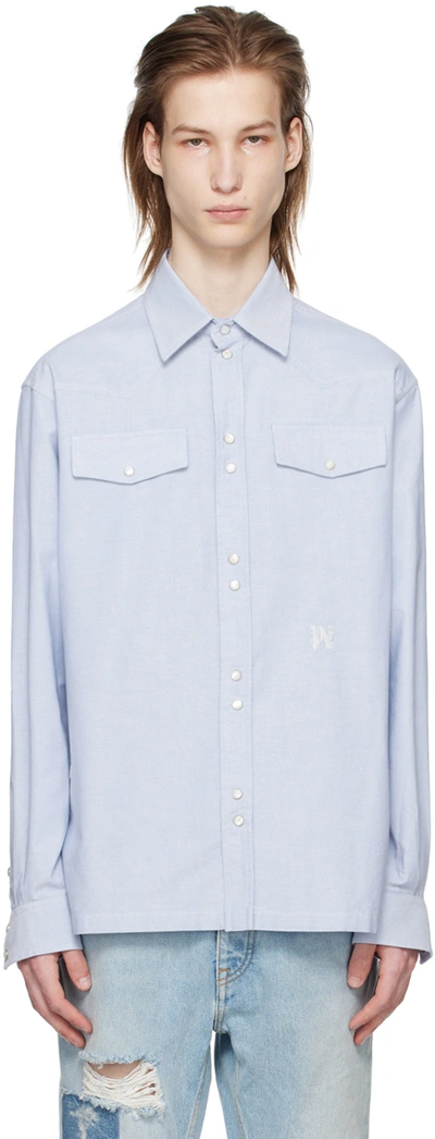 Shop Palm Angels Blue Embroidered Shirt In Light Blue