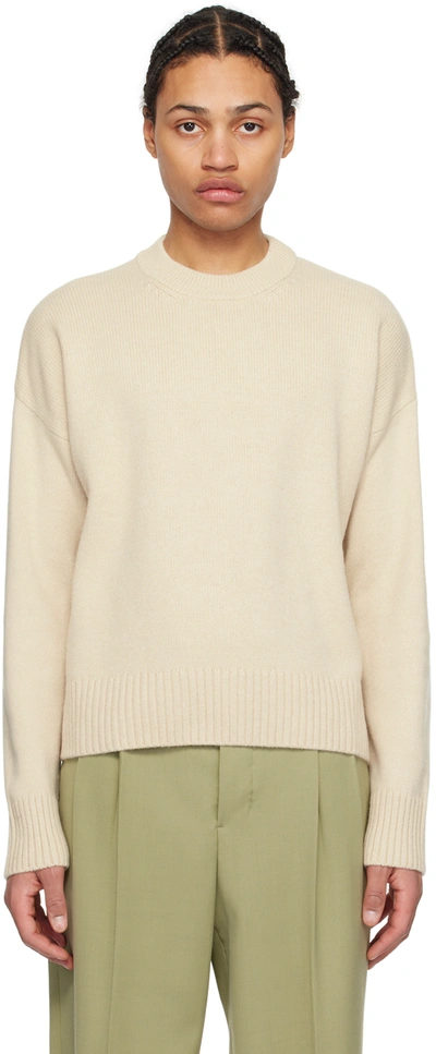 Shop Ami Alexandre Mattiussi Beige Dropped Shoulder Sweater In Cream/721