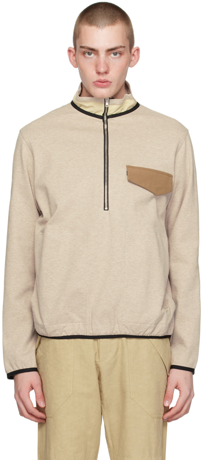 Shop Ranra Beige Stand Collar Sweatshirt