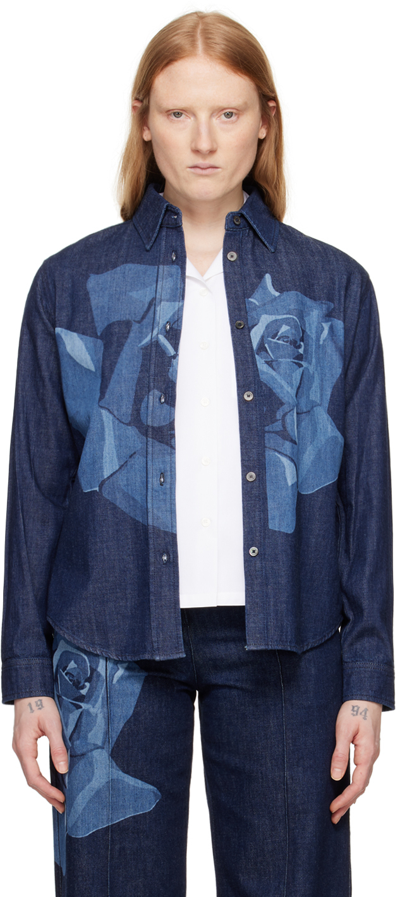 Shop Kenzo Blue  Paris Rose Denim Shirt In Rinse Blue Denim